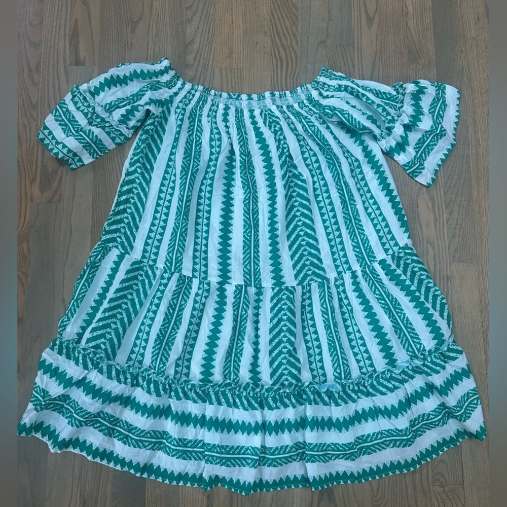 Cupshe Teal and White Geometric Dress/ Swim cover up